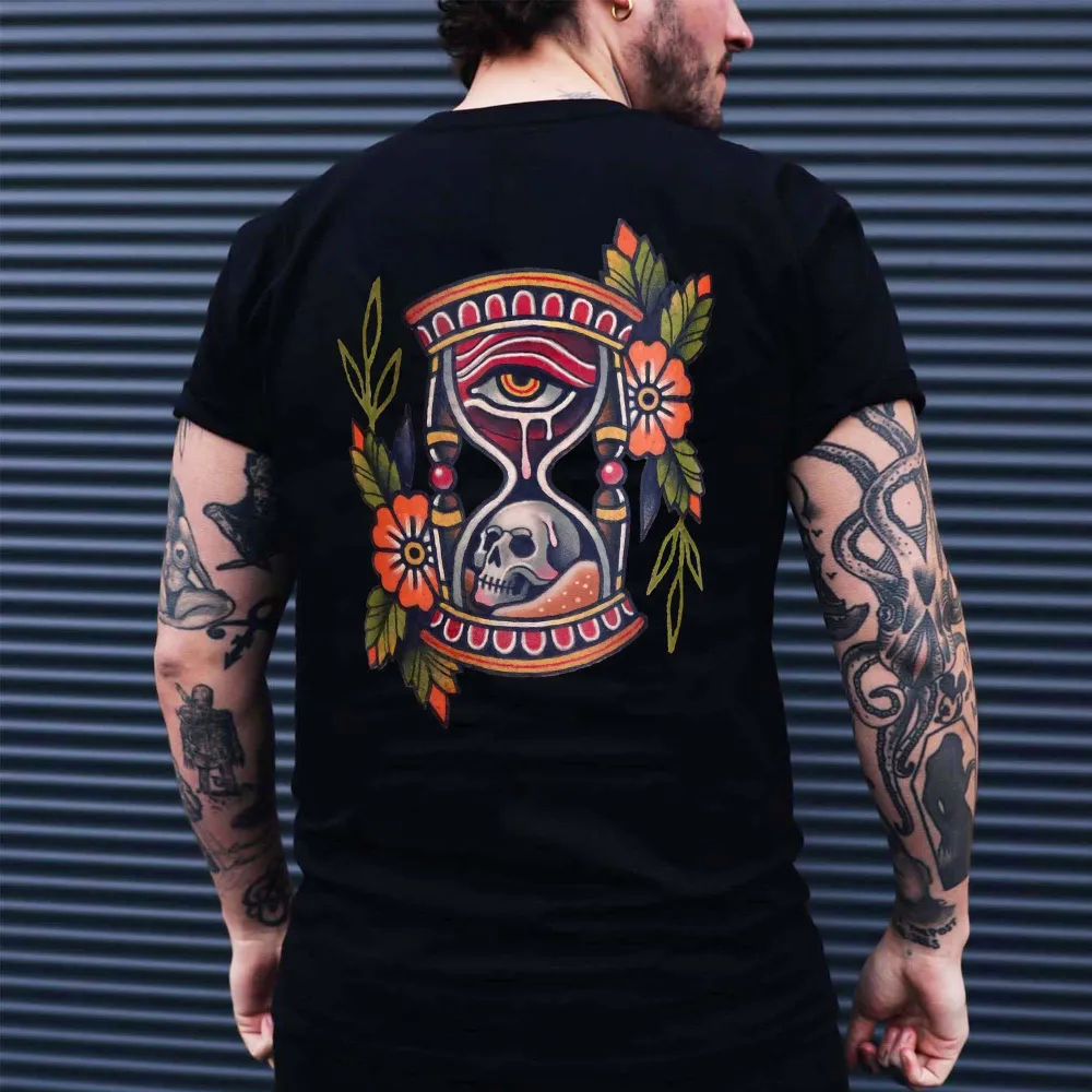 Hourglass Skull Printed Men's T-shirt