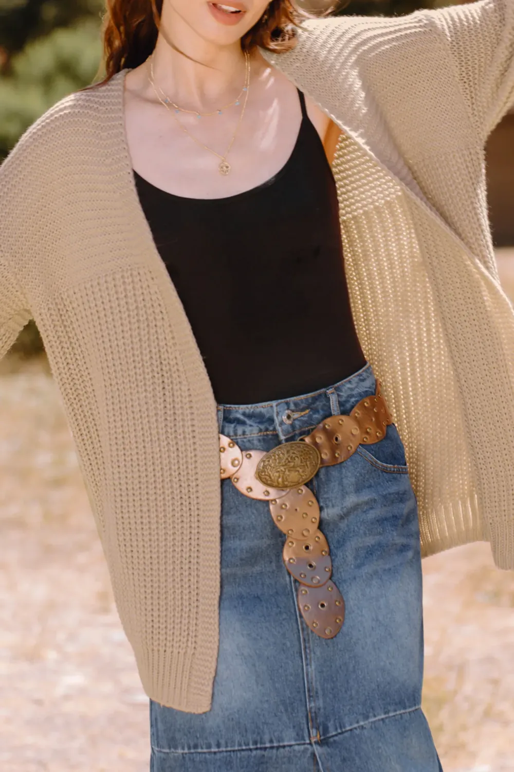 Khaki Long Sleeve Open Front Cardigan