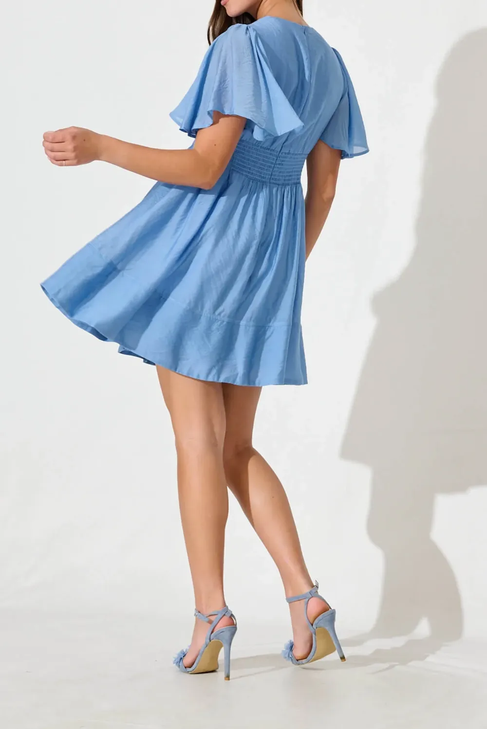 Light Blue Flutter Sleeve Mini Dress