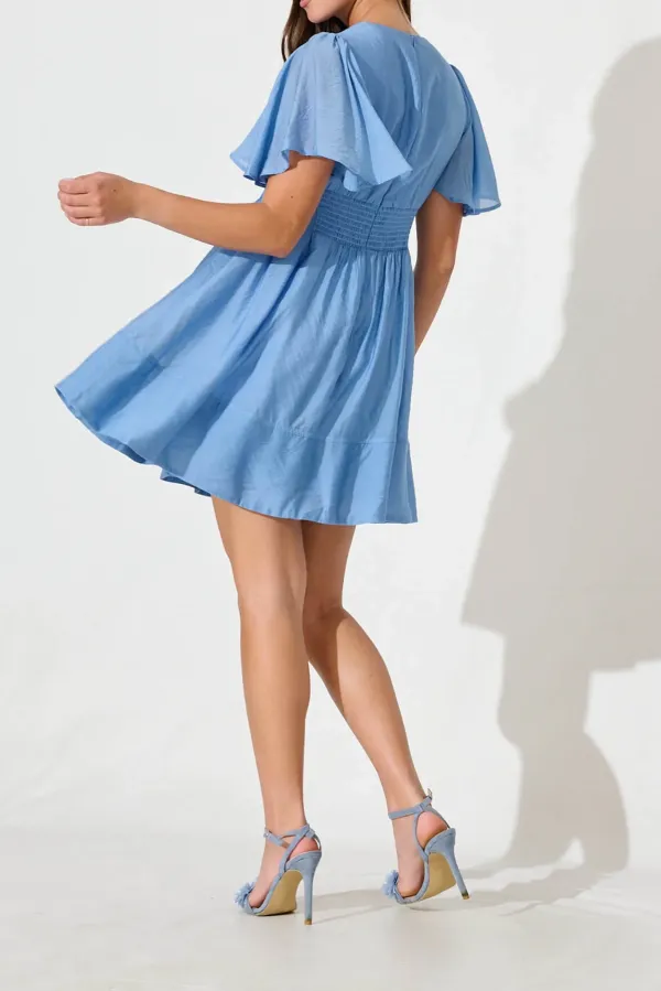 Light Blue Flutter Sleeve Mini Dress