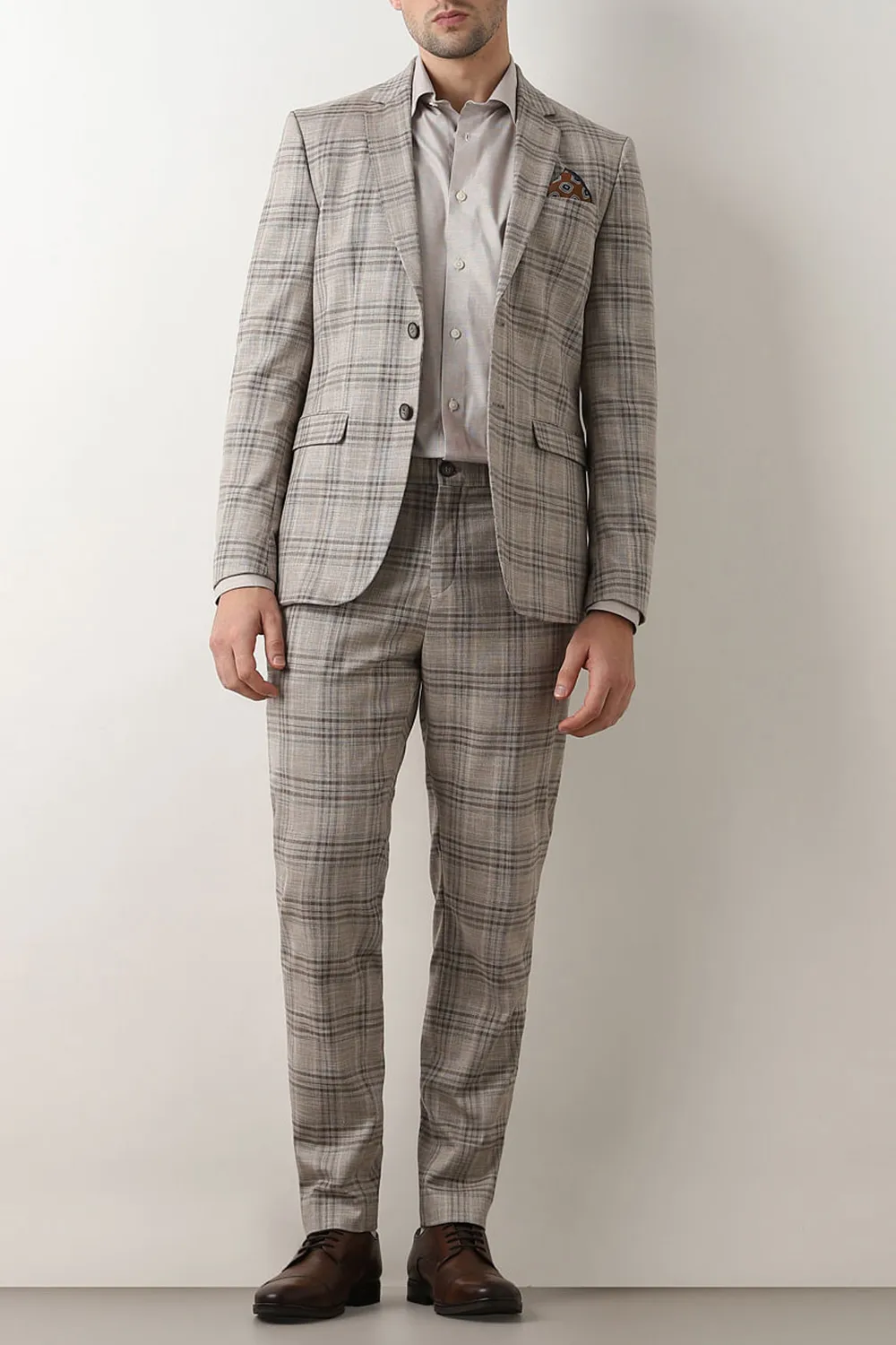 Light Brown Check Suit-Set Blazer