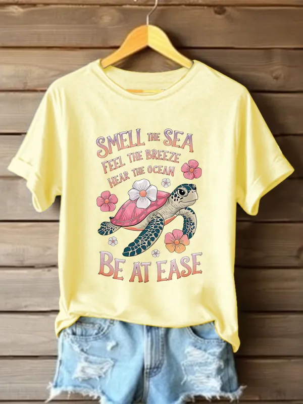 Women's Smell The Sea Feel The Breeze Hear The Ocean Be At Ease T-Shirt