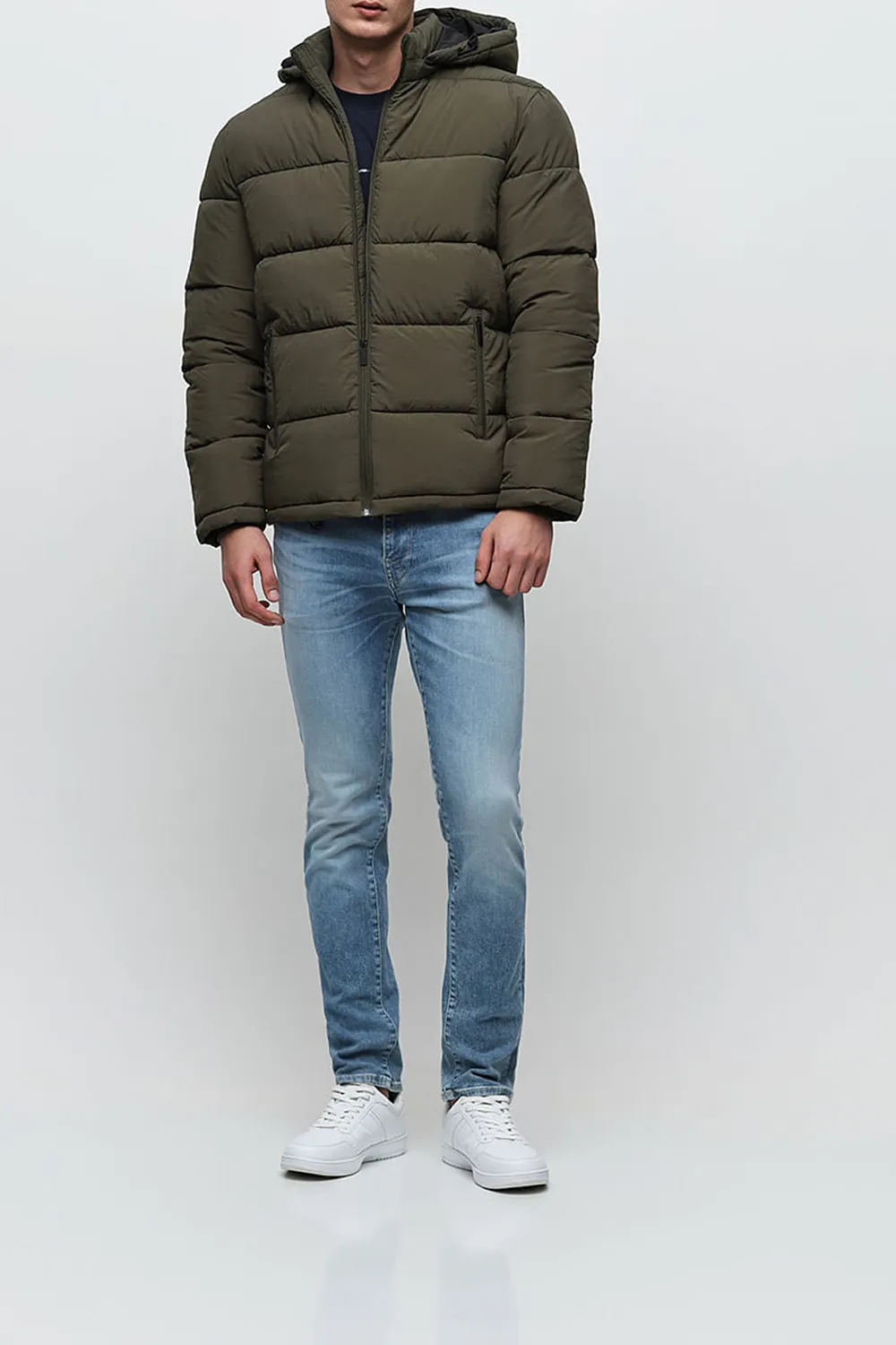 Green Hooded High-Neck Puffer Jacket