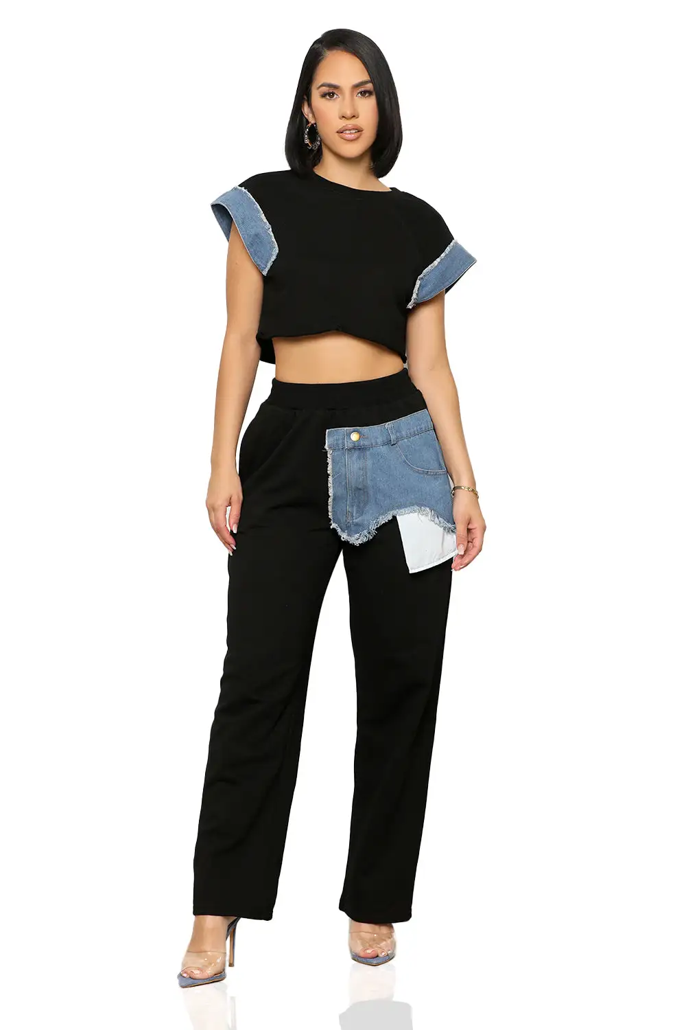 Denim Contrast Jogger Set