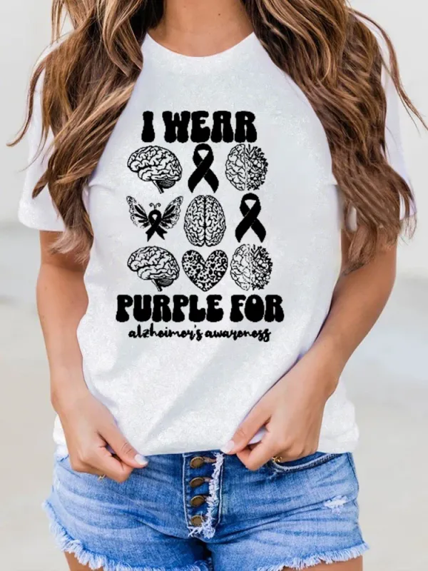 Women'S I Wear Purple For Alzheimer'S Awareness Round-Neck T-Shirt