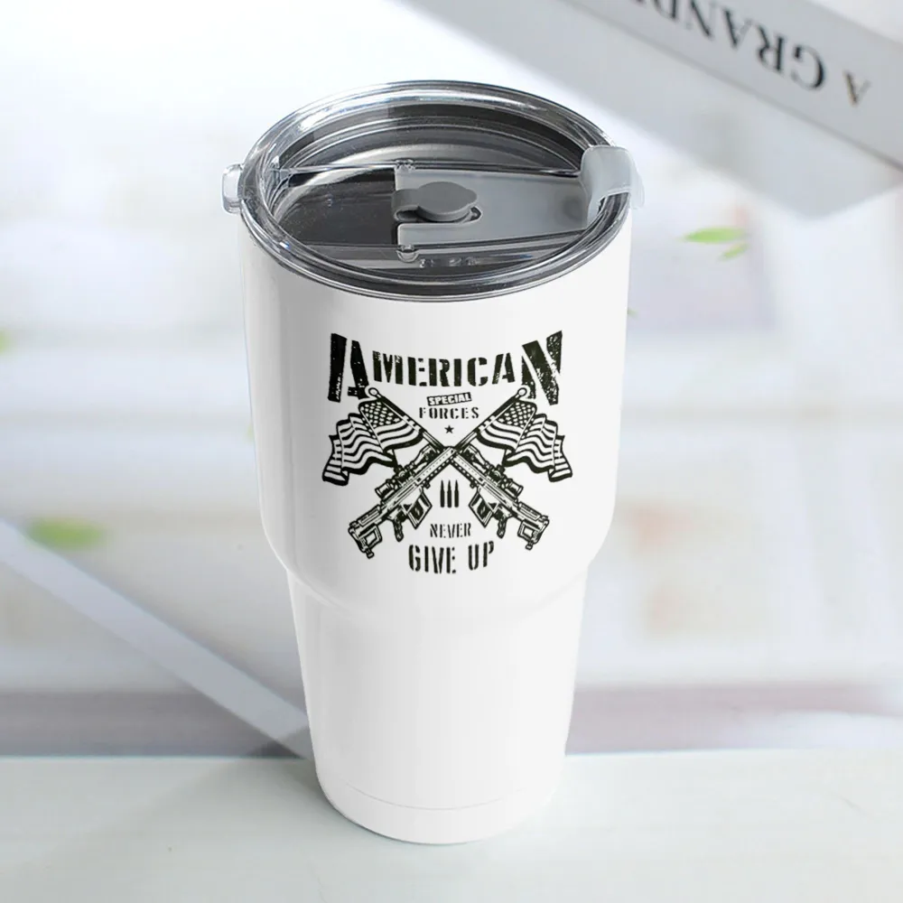 American Flag Victory Sign Car Thermos Cup