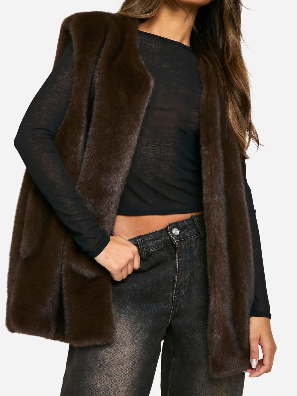 VINTAGE LOOK FAUX FUR OVERSIZED VEST