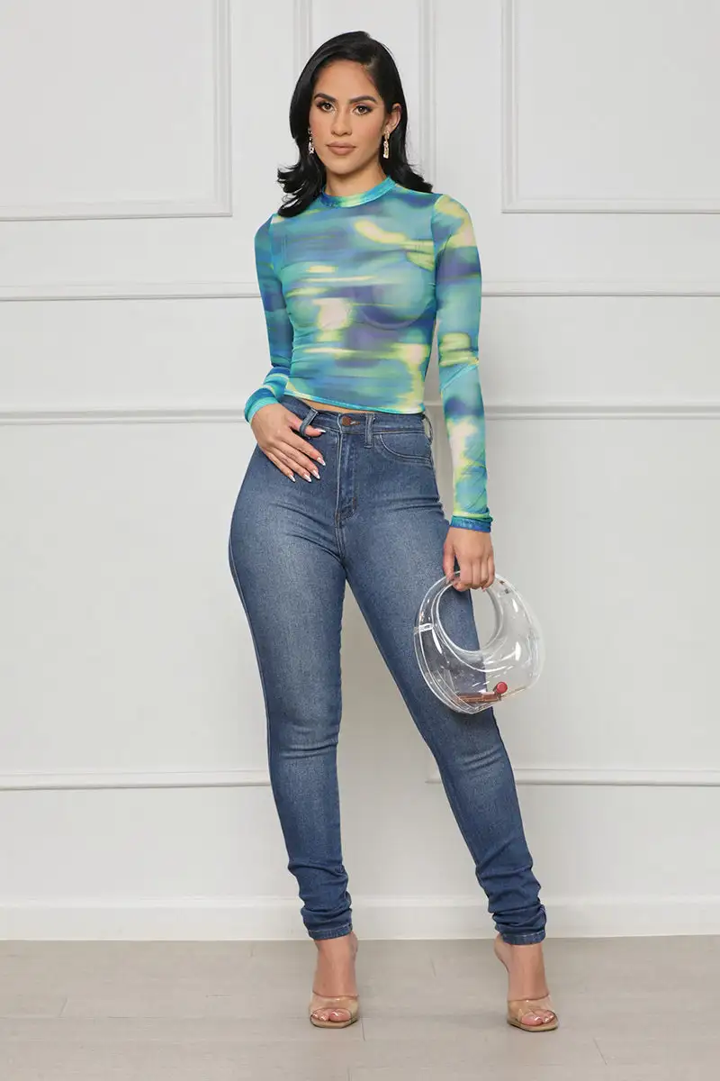 Ocean Views Sheer Top (Blue Multi)