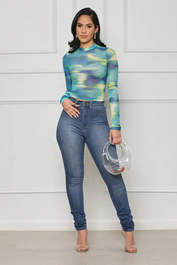 Ocean Views Sheer Top (Blue Multi)