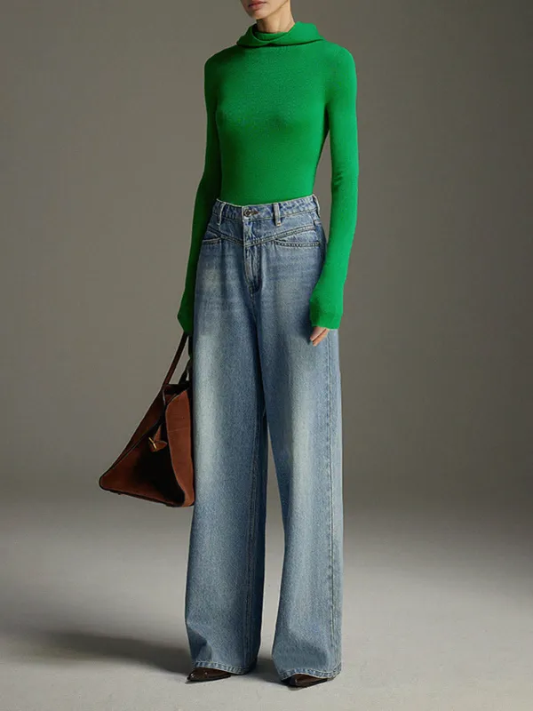 Button Up Mid-Waist Jeans With Pockets