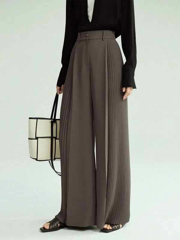Side Pleated High Waist Pants Without Belt