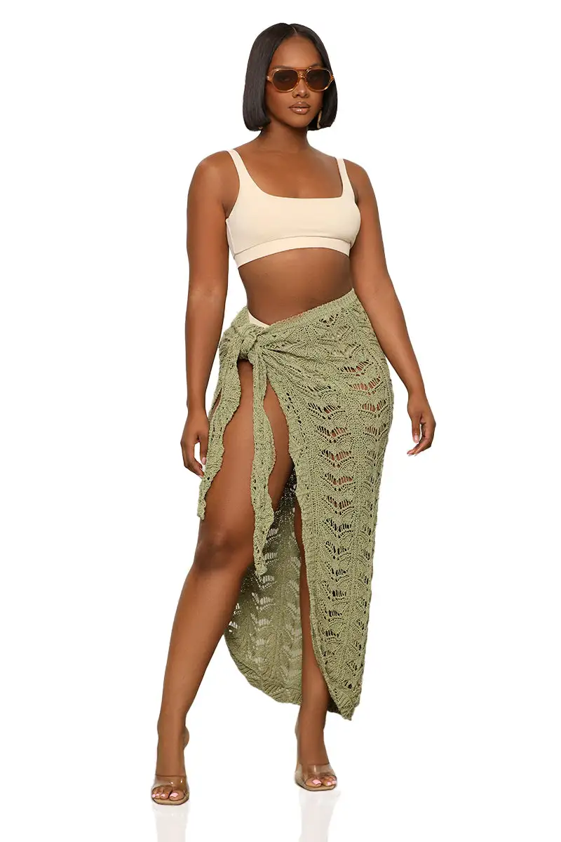 Knit Swimsuit Cover Up Skirt (Olive)- FINAL SALE