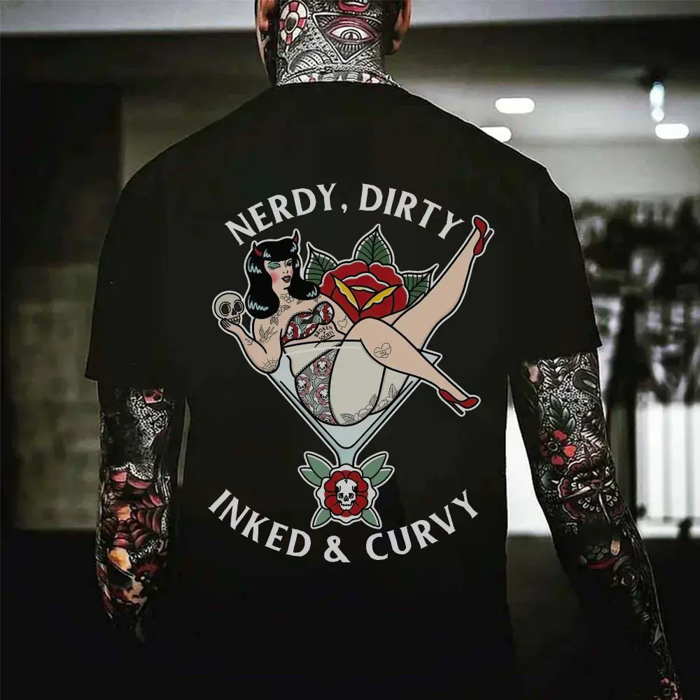Nerdy, Dirty Inked & Curvy Printed Men's T-shirt