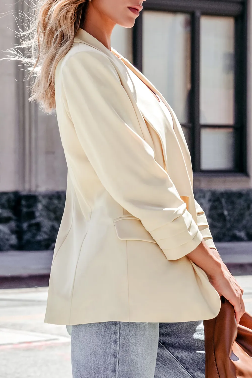 Neutral Collared Long Sleeve Blazer