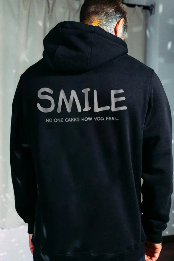 Smile No One Cares How You Feel Fun Monogram Hoodie