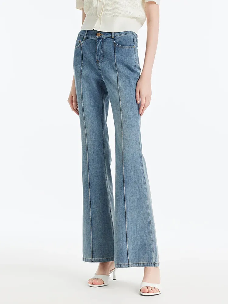 Back-Slit Denim Flared Women Jeans