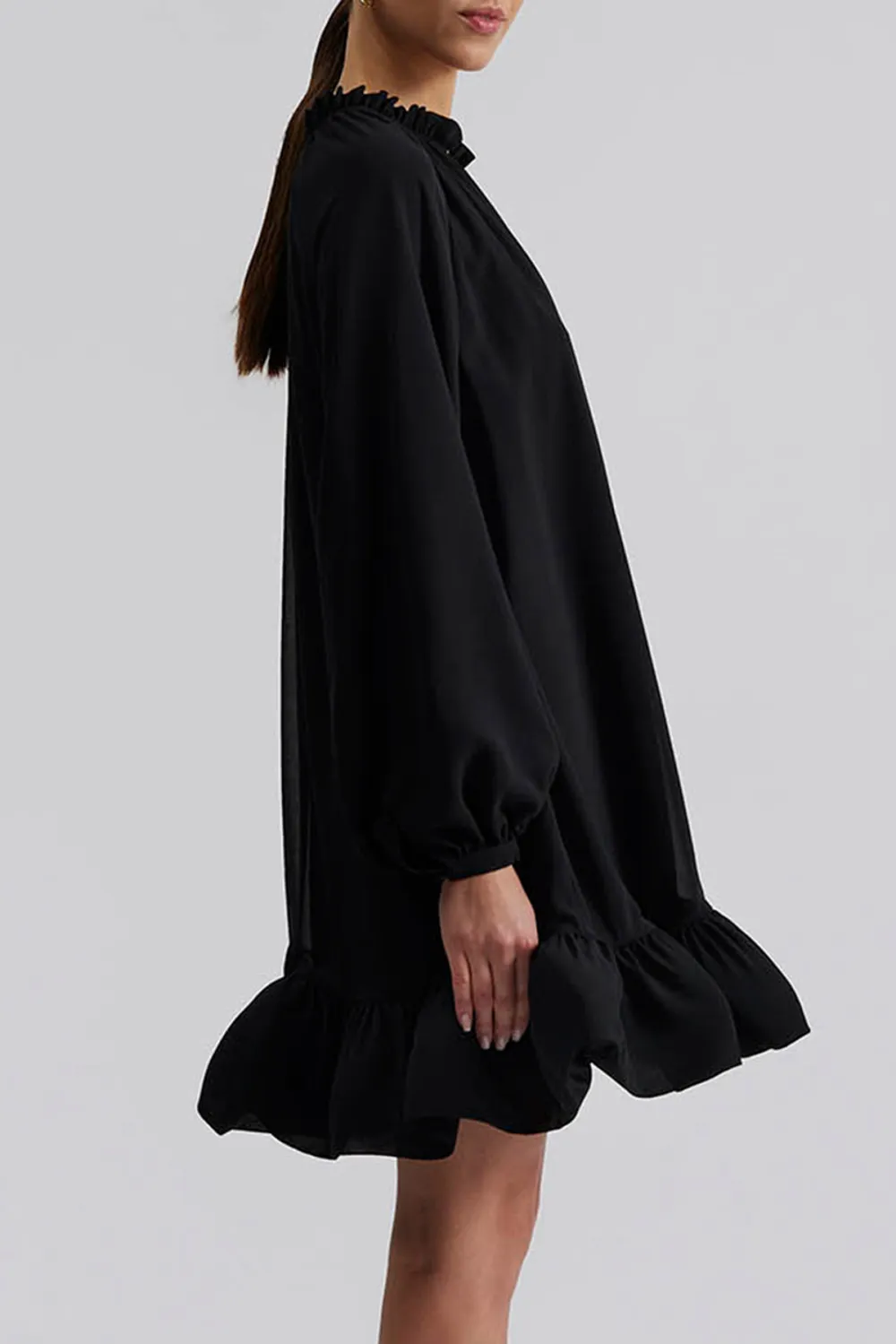 V Neck Ruffled Hem Mini Dress