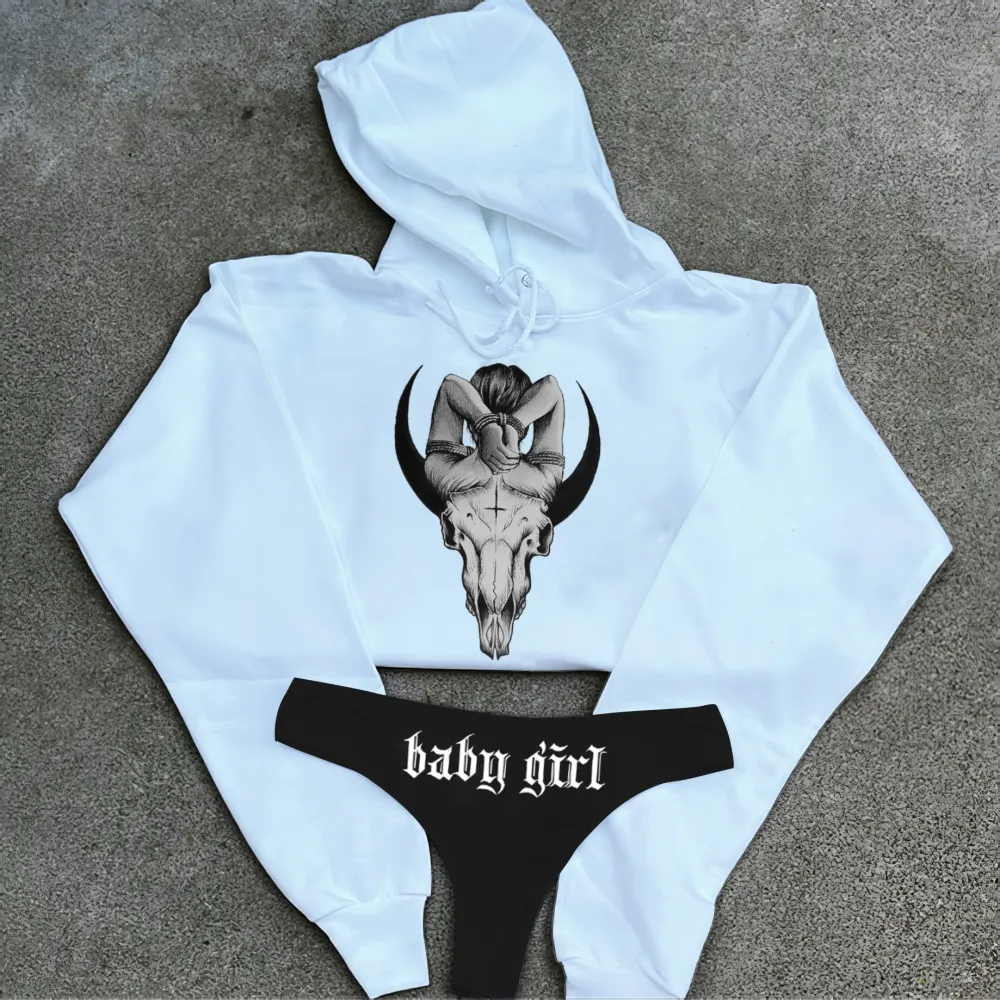 Bondage Game Printed Women's Cropped Hoodie & Thong Sets