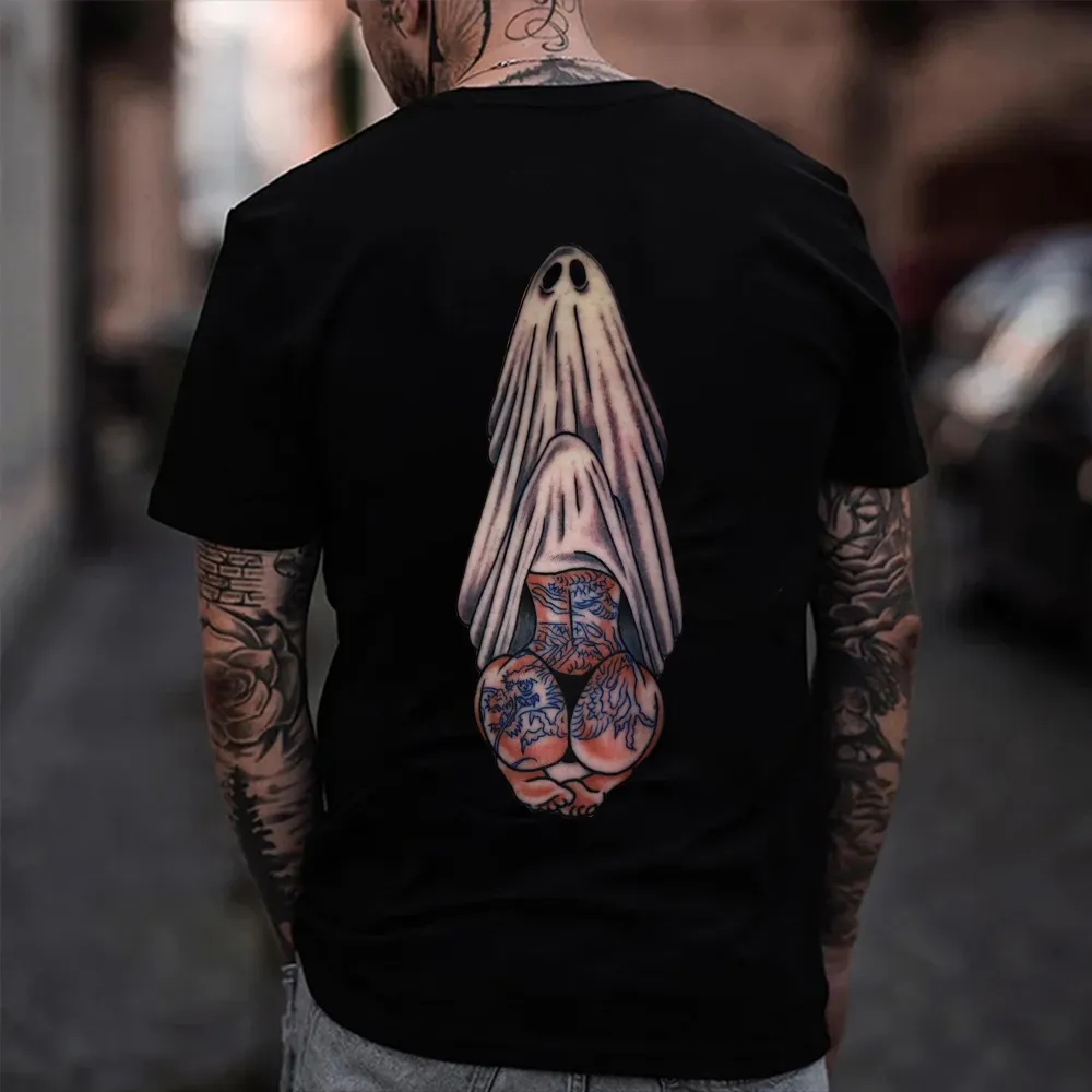 Ghost And The Tattooed Sexy Lady Printed Men's T-shirt