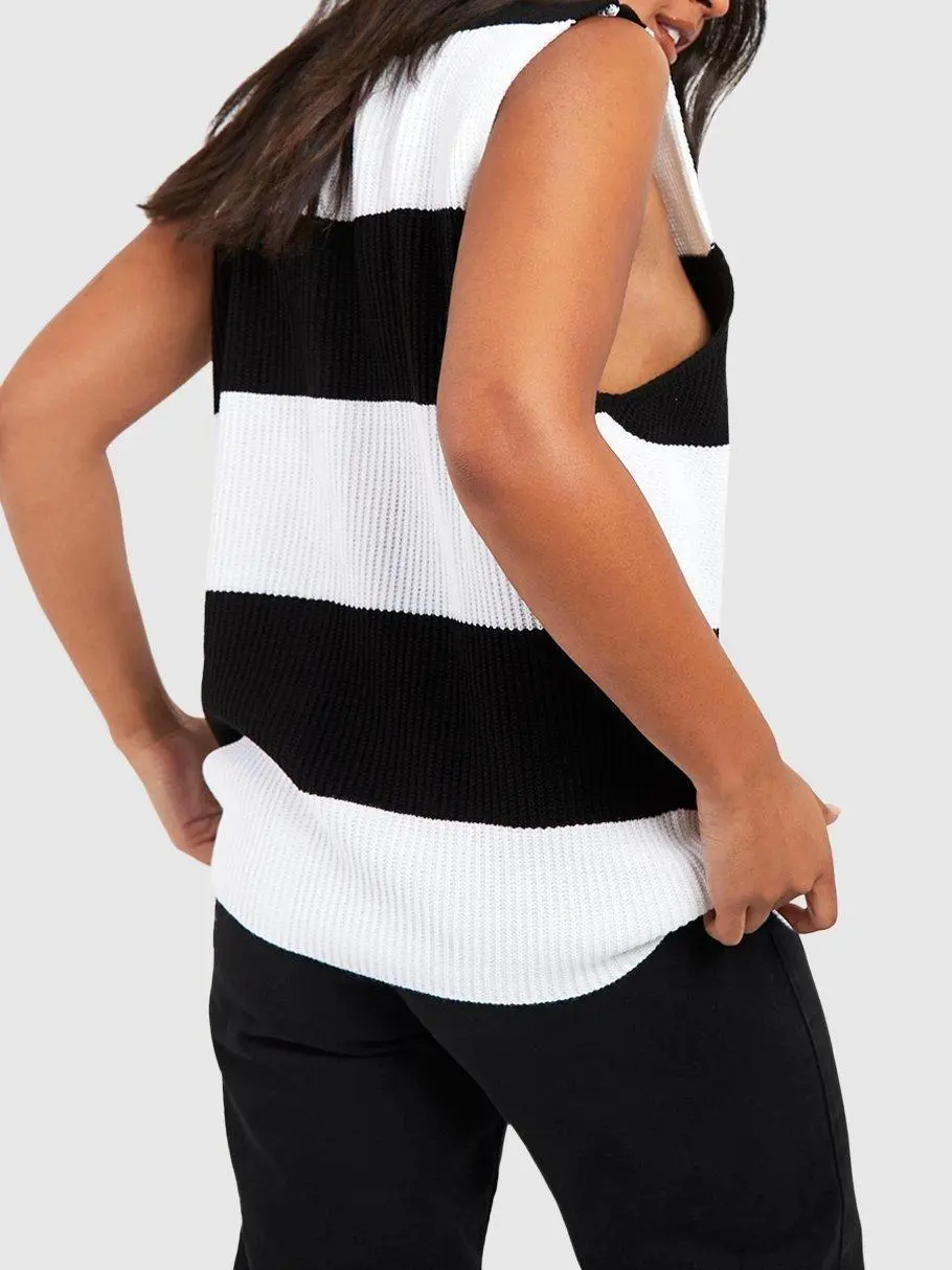 STRIPE LONGLINE BUTTON FRONT VEST