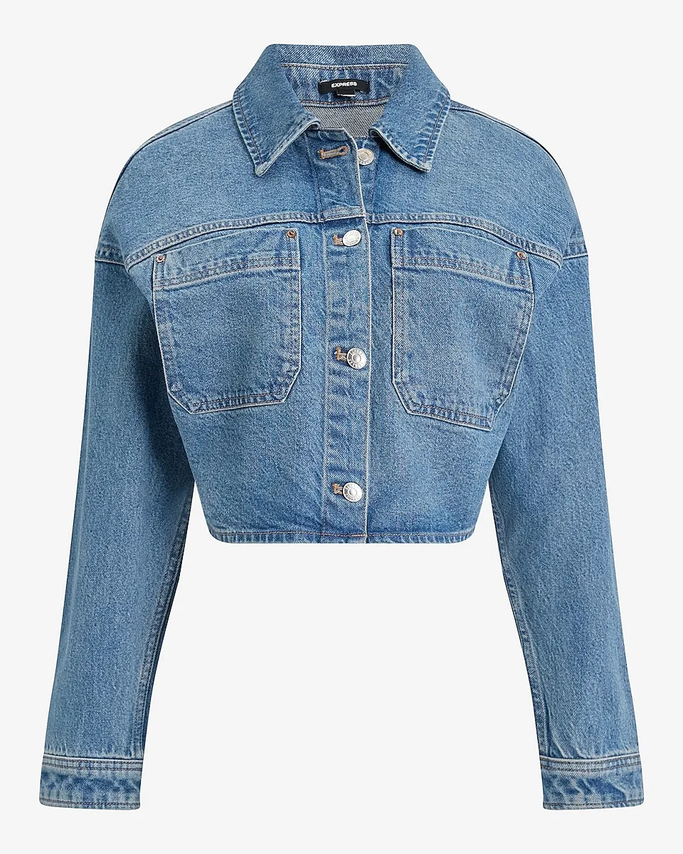 Medium Wash Cropped Denim Shacket