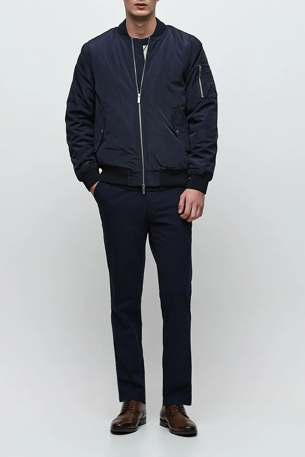 Dark Blue Zip-Up Bomber Jacket