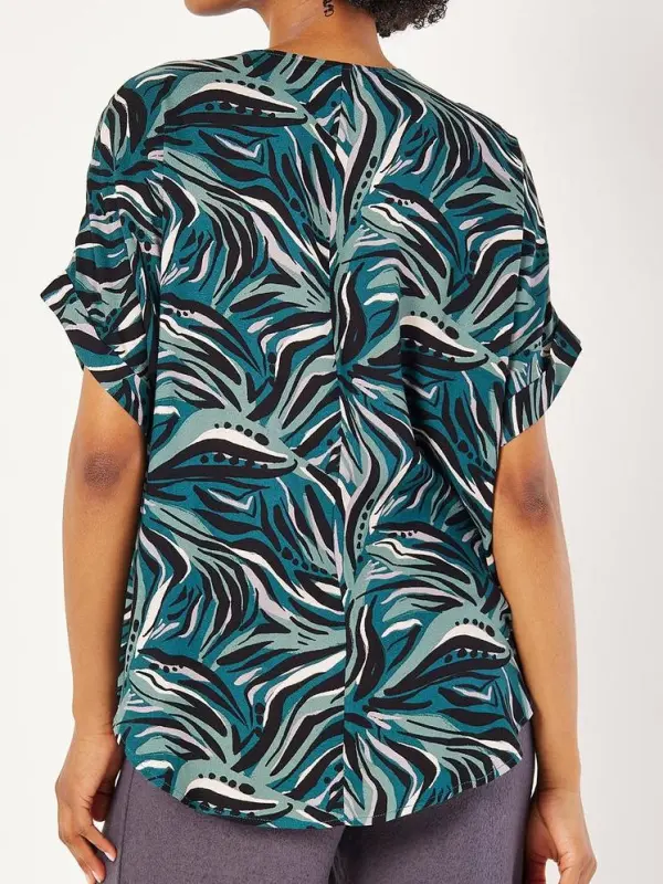 Abstract Print Pleat Blouse