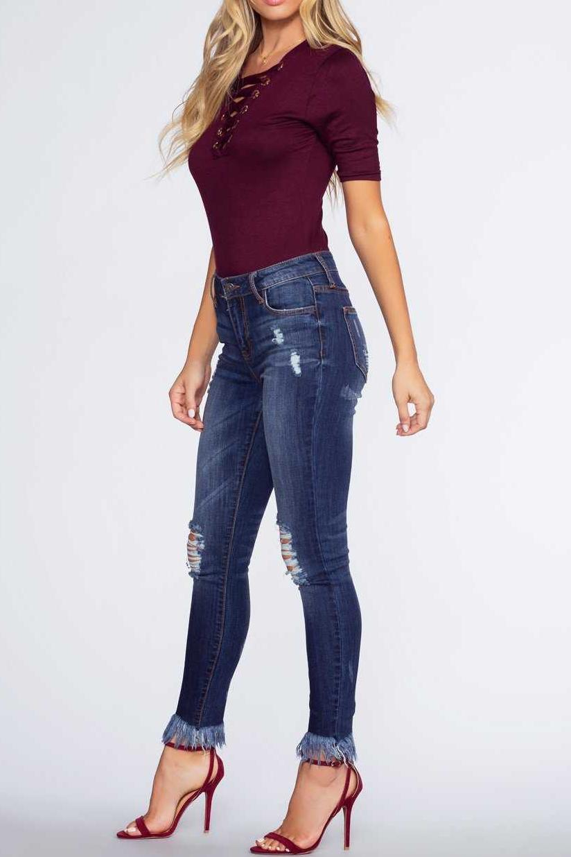 Frayed Skinny Nine-Point Long Jeans