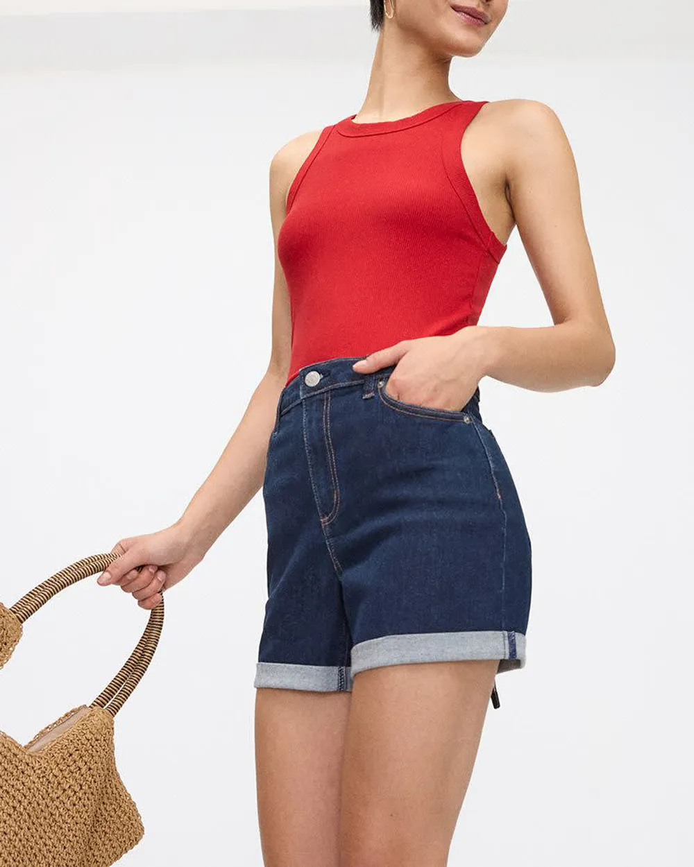 Mid-Rise Denim Shorts with Rolled Hem