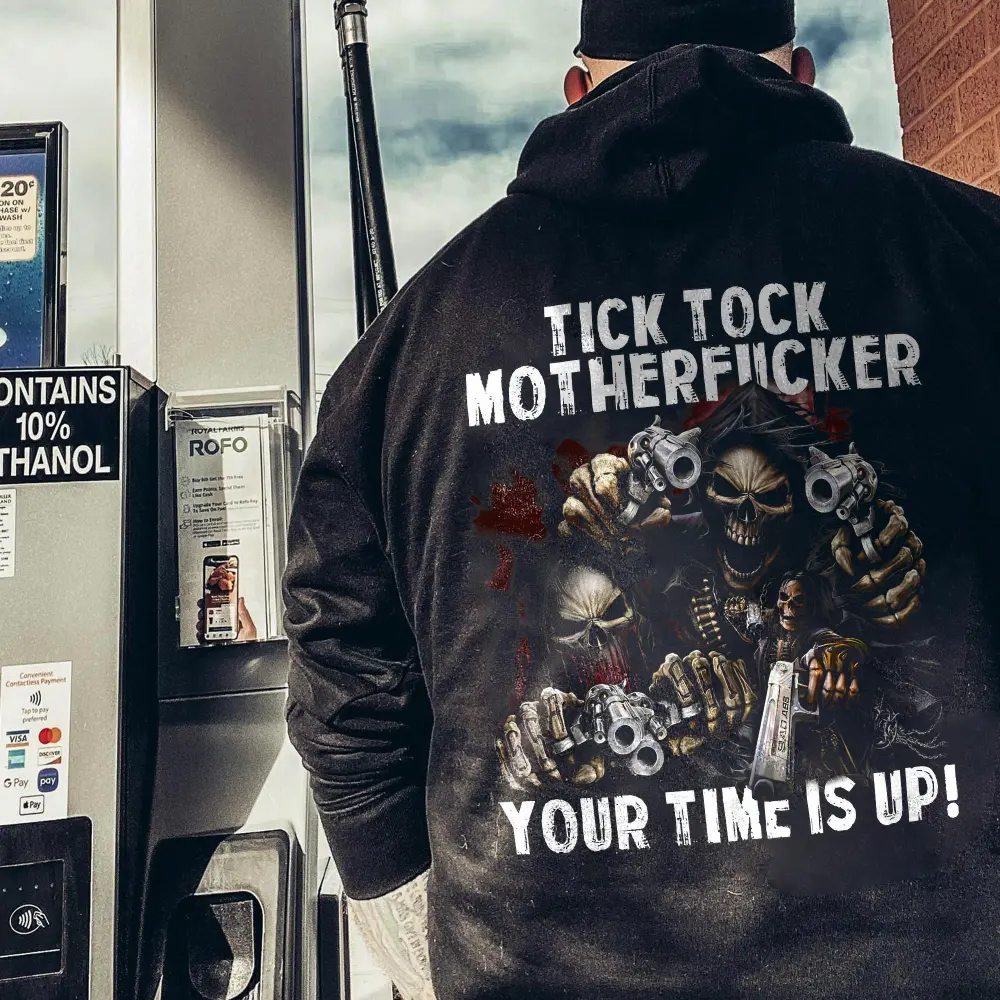 Tick Tock Motherfucker Your Time Is Up! Printed Skeleton Men's Hoodie