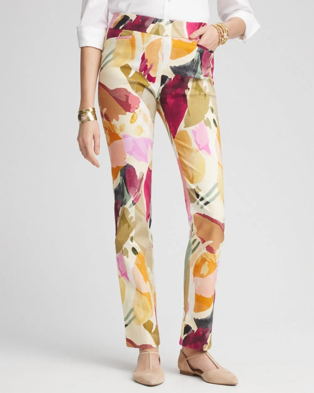 Multicolor Abstract Print Slim Fit Trousers