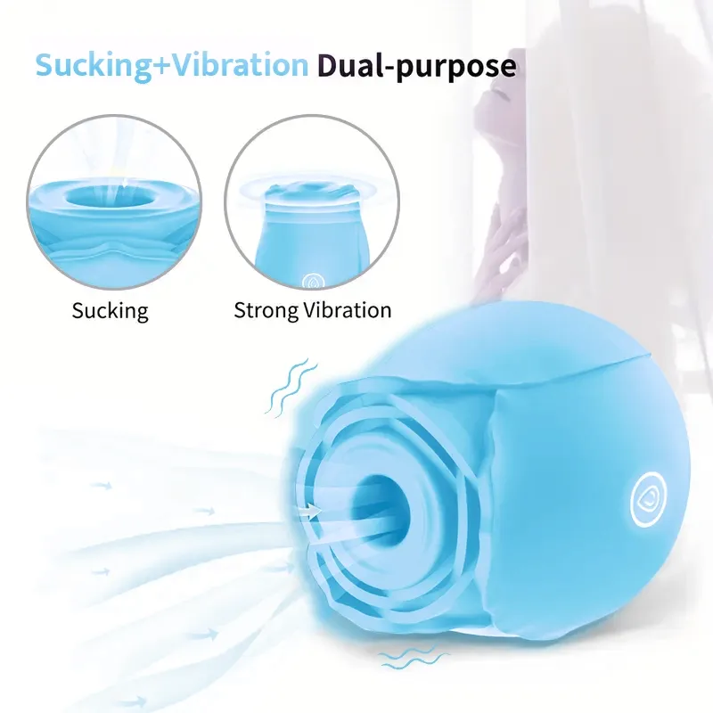 Light Blue Rose Toy Vibrator Classic Sucking Vibrator 10 Frequency