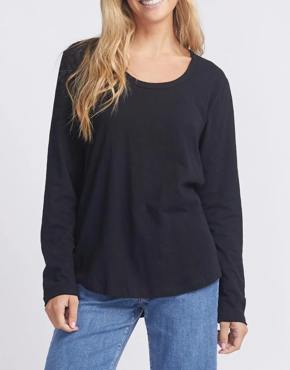 Original Round Neck Long Sleeve T-Shirt - Black