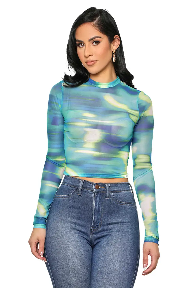 Ocean Views Sheer Top (Blue Multi)