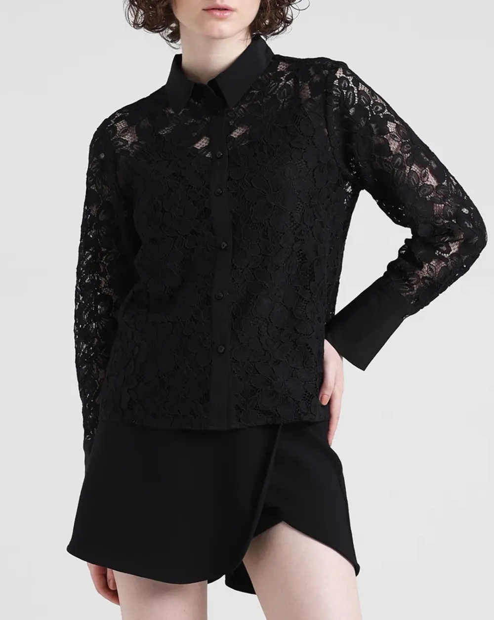 Black Lace Full Sleeves Shirt