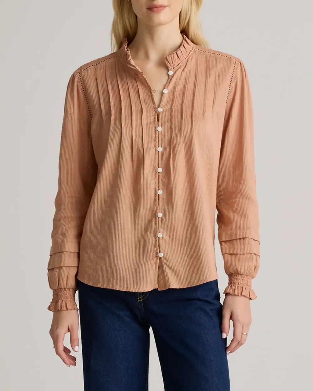 Organic Textured Cotton Peasant Blouse