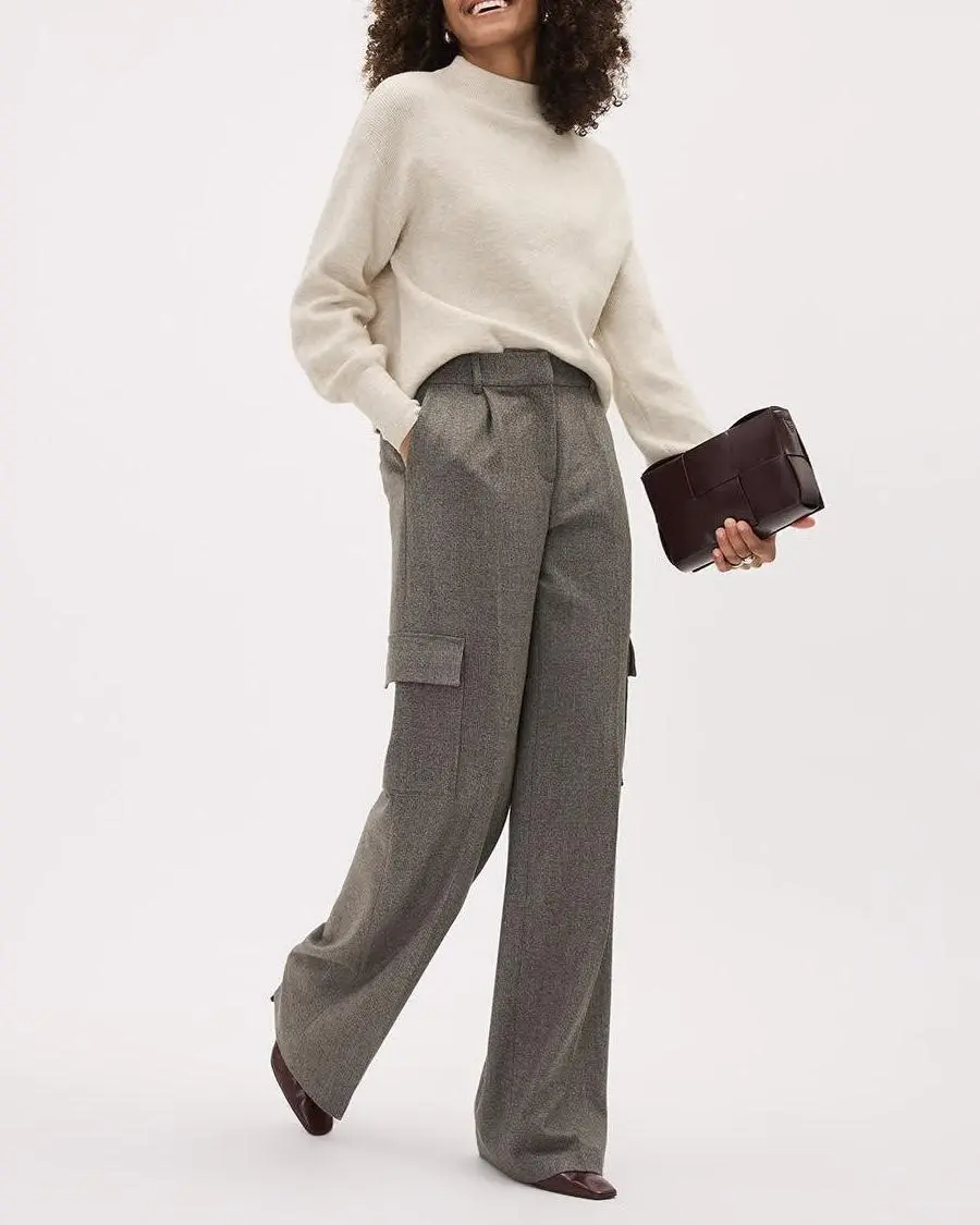 High-Rise Wide-Leg Plaid Cargo Pant