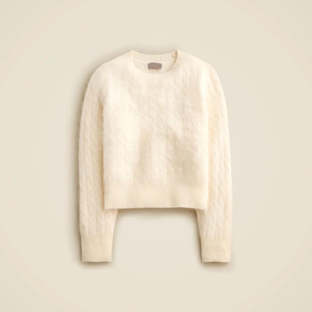 Brushed cashmere shrunken cable-knit crewneck sweater