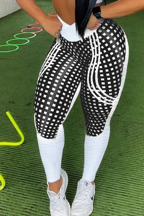 Ombre Geo & Plaid Print Wrap Textured Sports Leggings