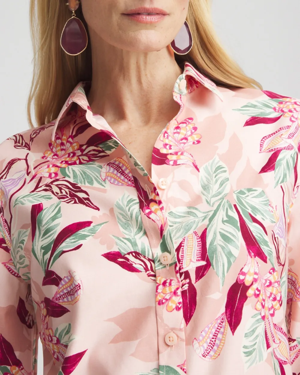 Pink Floral Print Button Up Shirt