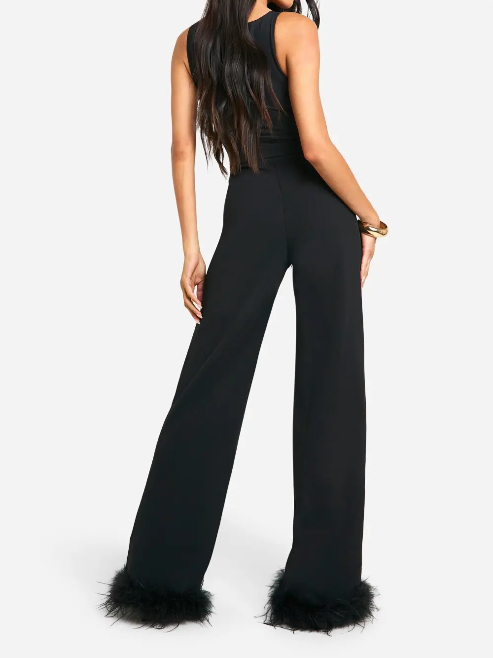 FEATHER TRIM CROPPED SKINNY PANTS