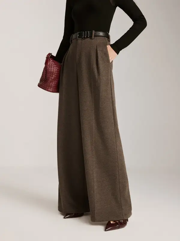 Pocketed Wide-Leg Pants Without Belt