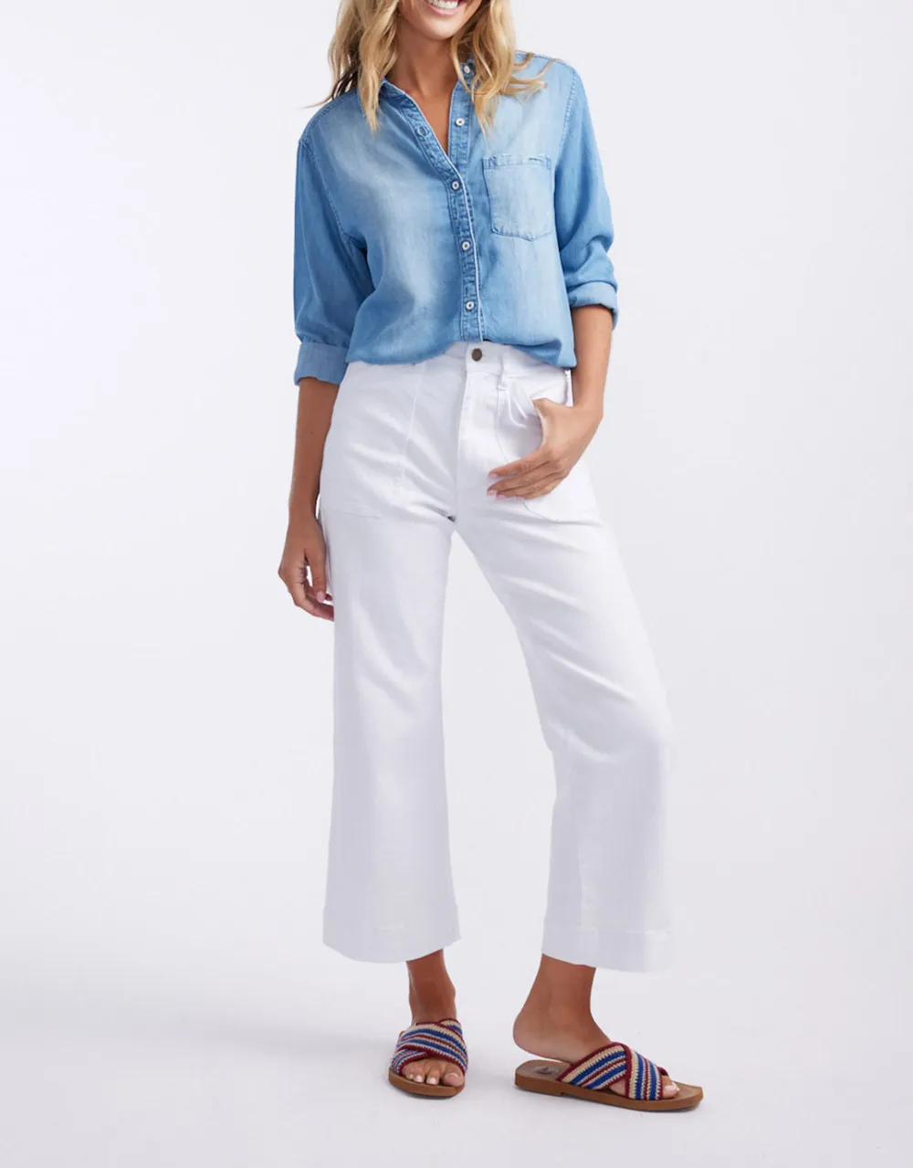 Catalina Cropped Wide Leg Jeans - White