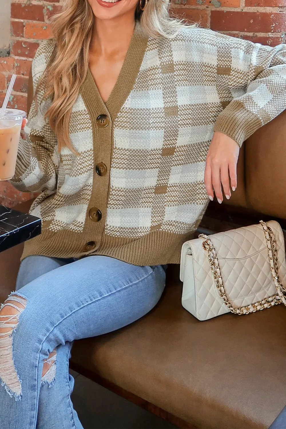 Gingham Button-Front Cardigan