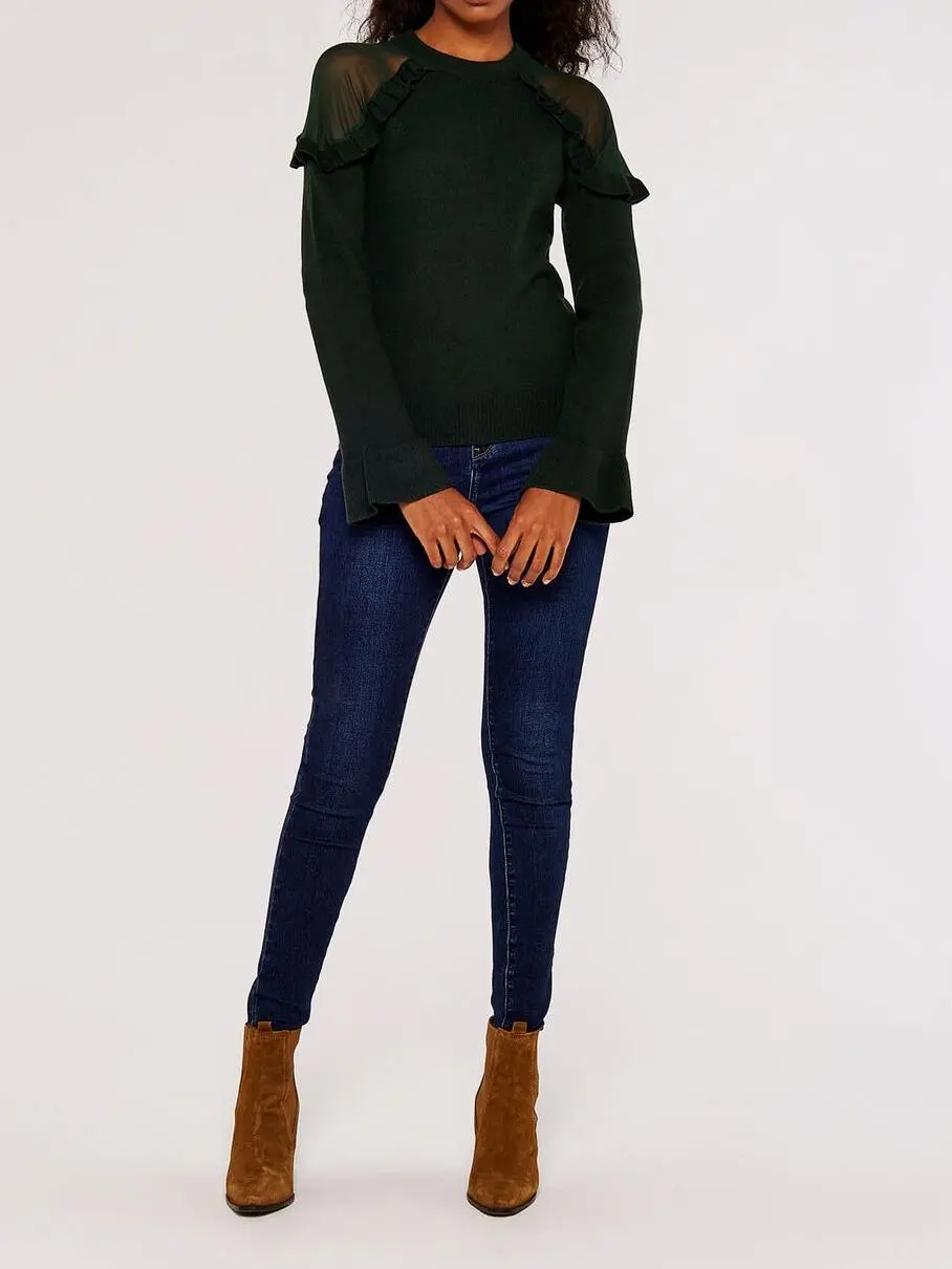 Mesh Ruffle Shoulder Jumper