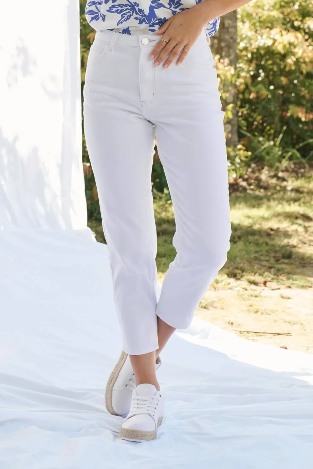White High Waisted Cropped Jeans