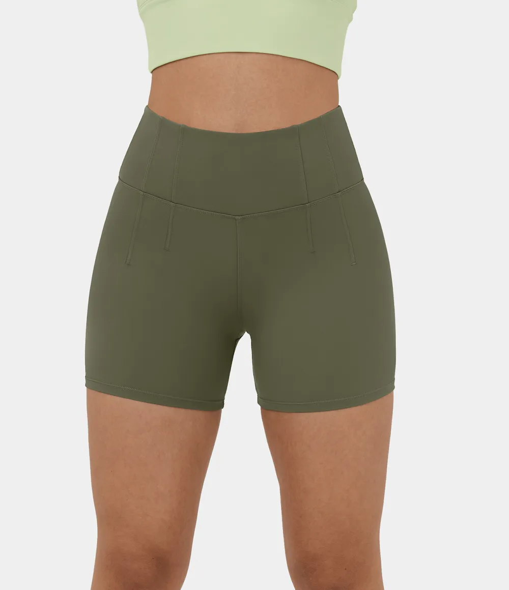 Plush High Waisted Plain Yoga Biker Shorts 5''