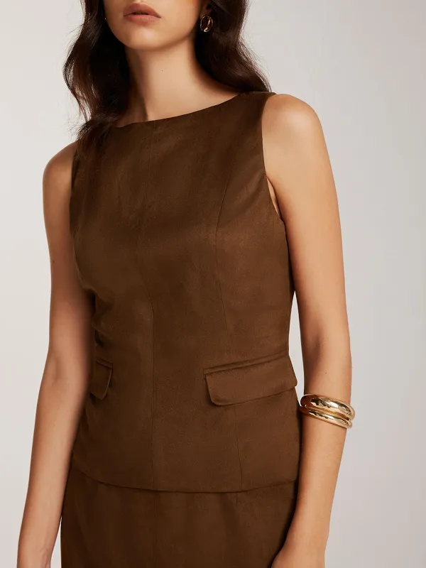 Round Neck Tank Top With Decor Pockets