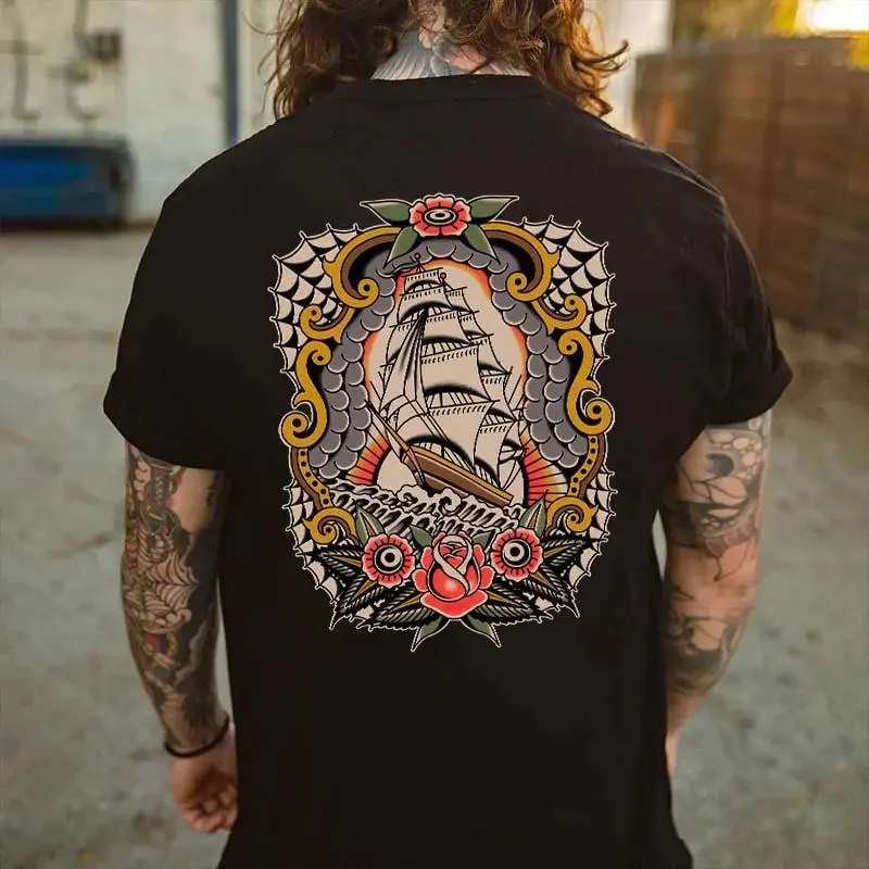Vintage Sailboat Printed Men's T-shirt