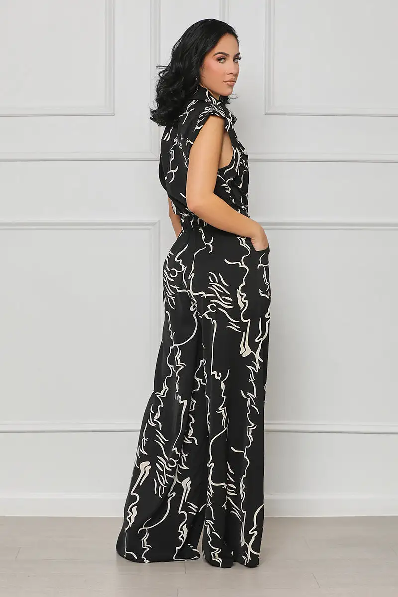 Lead The Way Button Up Jumpsuit (Black Multi)